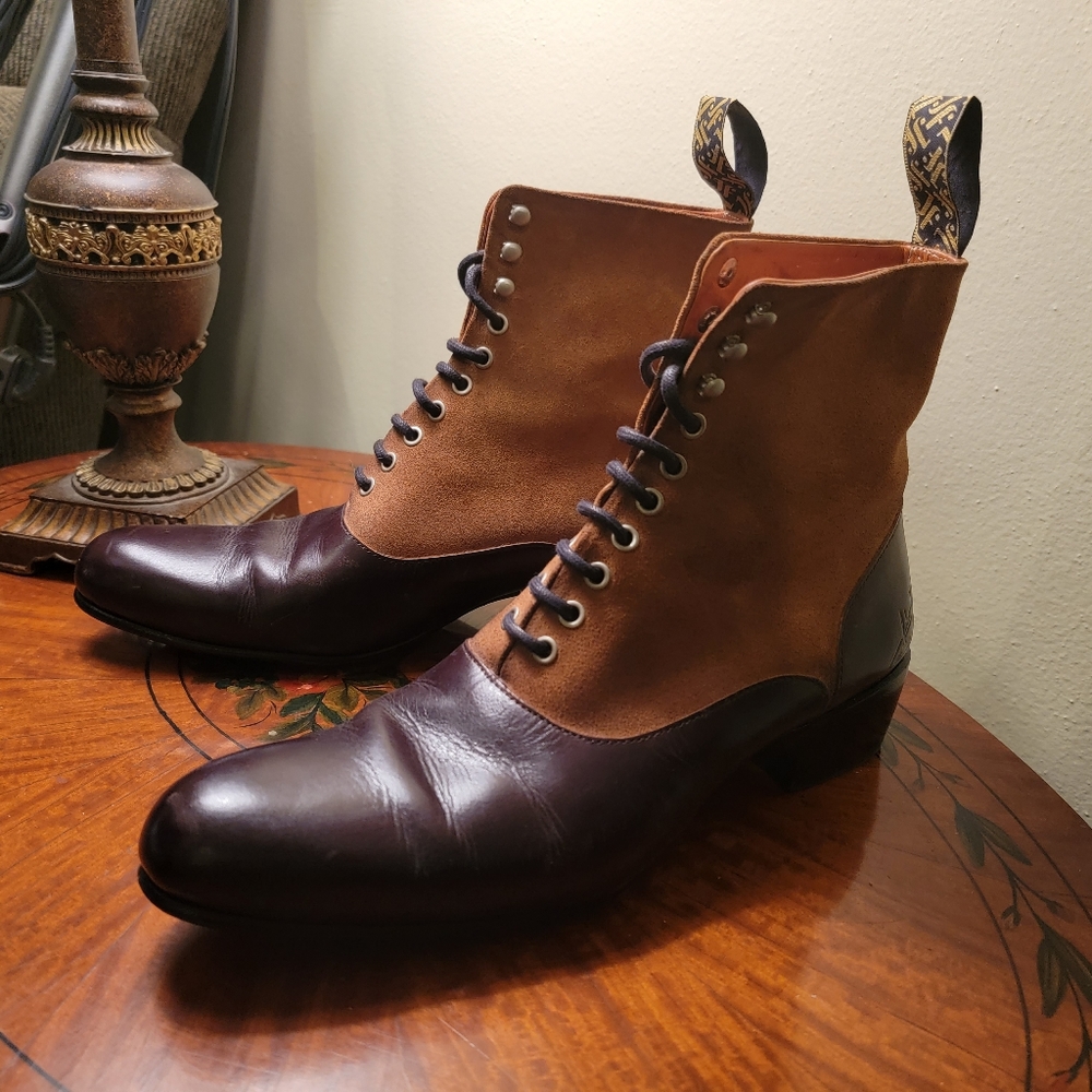 Fluevog size 8 narrow suede & leather boots
